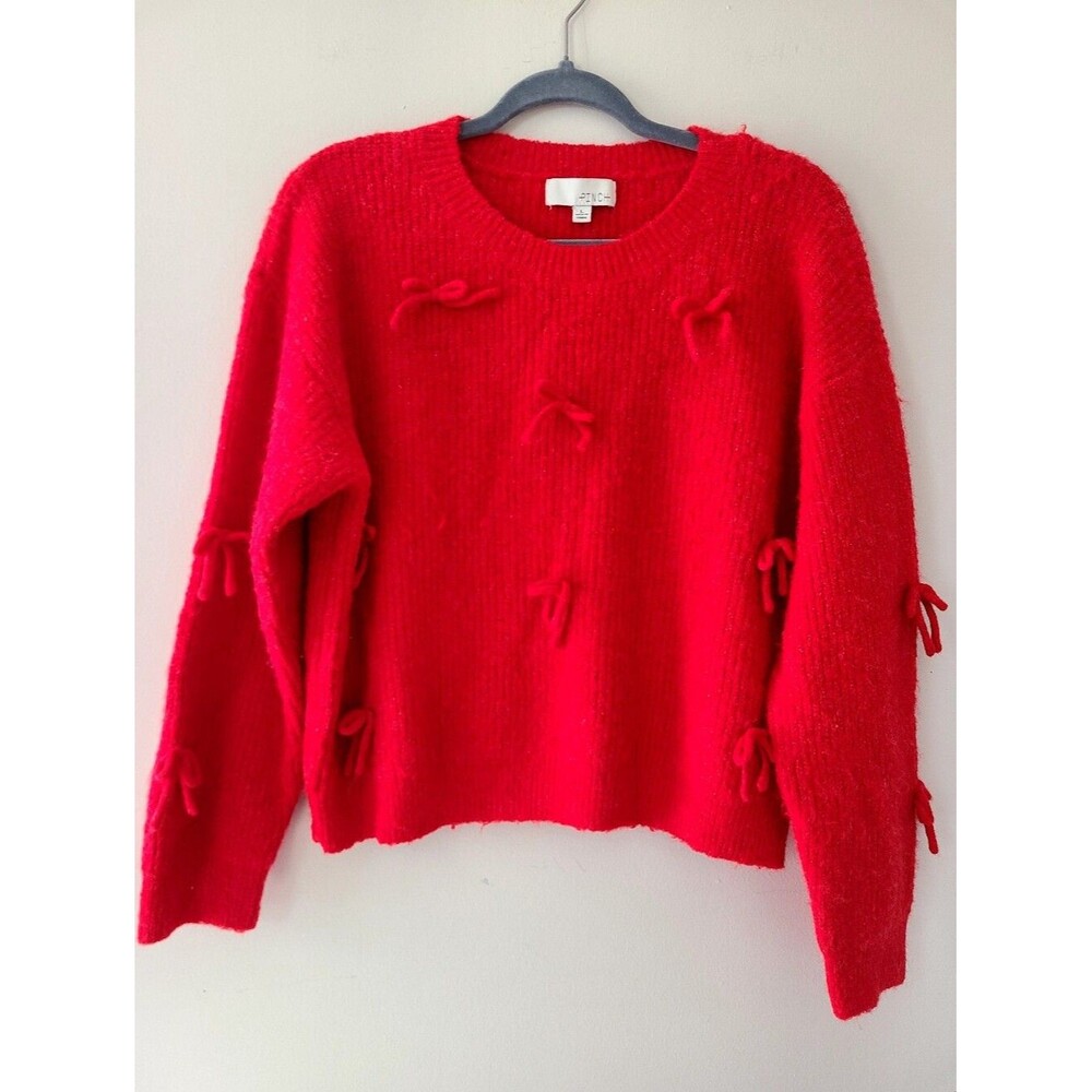 PINCH Red Bow Detail Fuzzy Knit Sweater Size L Coquette